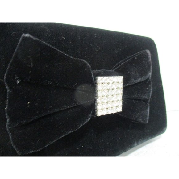 *Vintage Carolyne Barton Black Velvet Rhinestone Bow Evening Wristlet Clutch Bag - Picture 4 of 7